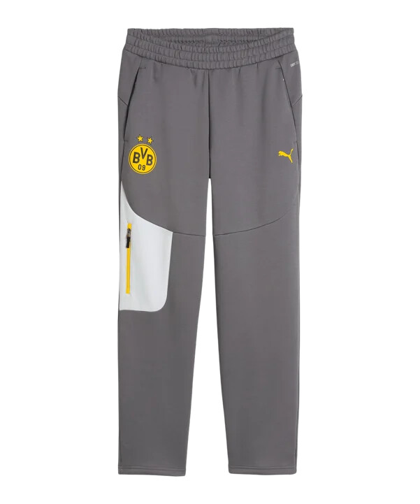 puma borussia dortmund pumatech hlače za trčanje sive f21