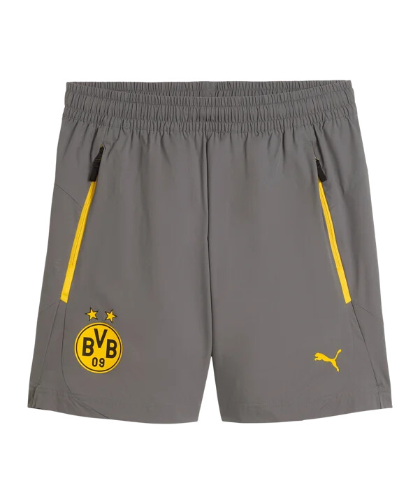 puma borussia dortmund pumatech opuštene pletene kratke hlače sive f21