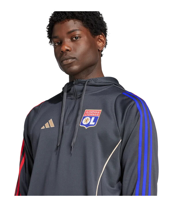 adidas olympique lyon majica s kapuljačom za trening siva